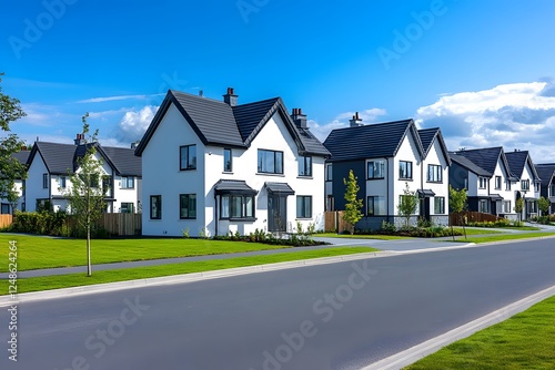 Suburban street, new homes, sunny day, landscaping, real estate (5)