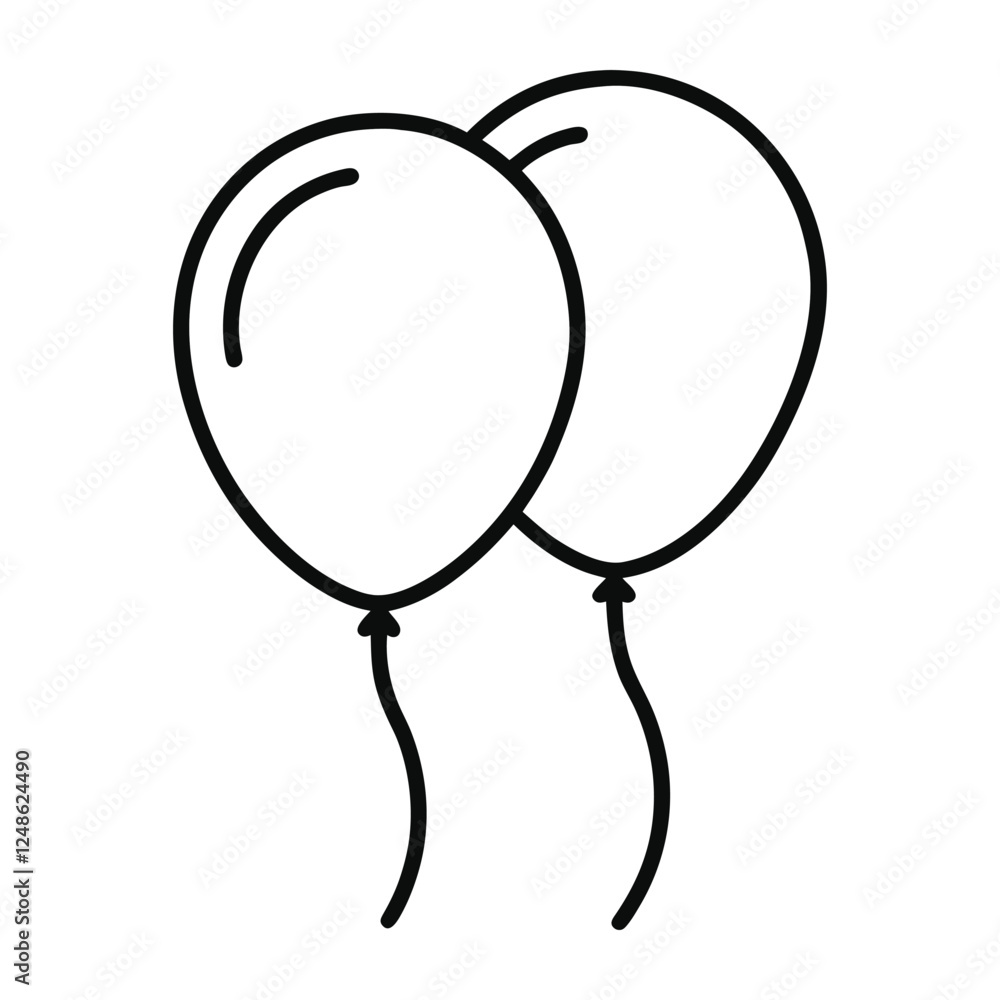 Two Floating Balloon Line Art Vector. Birthday balloon line art, party balloon icon, Birthday celebration, outline, isolate on a white background Two Floating Balloon Line Art Vector. Birthday balloon line art, party balloon icon, Birthday celebration, outline, isolate on a white background