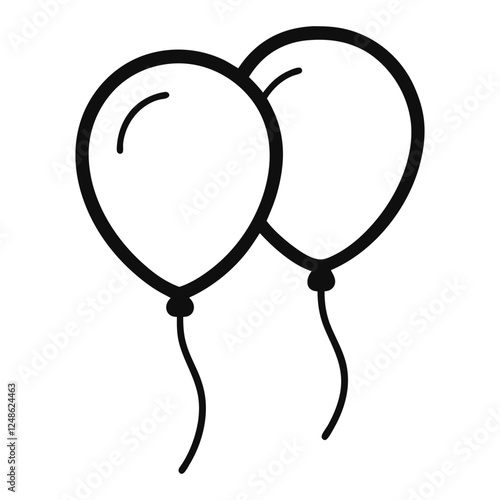 Two Floating Balloon Line Art Vector. Birthday balloon line art, party balloon icon, Birthday celebration, outline, isolate on a white background