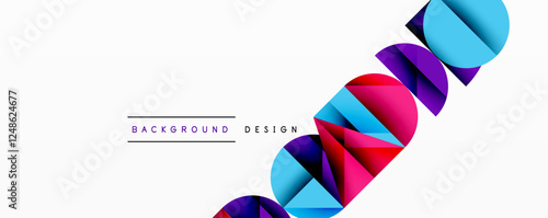 Abstract geometric background with layered gradient shapes forming dynamic patterns. Overlapping semi circles and triangles create depth and contrast