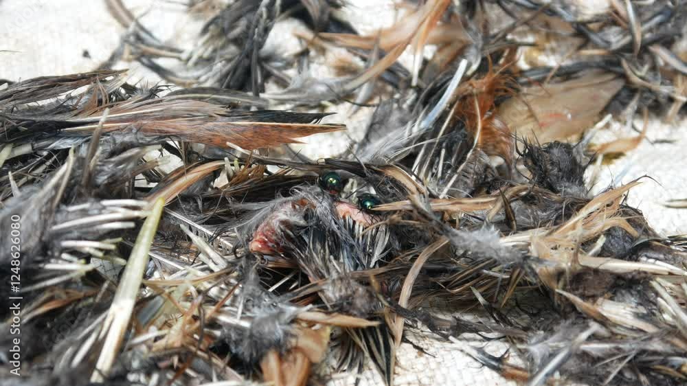 chicken feather waste infested with green flies chicken feather waste infested with green flies