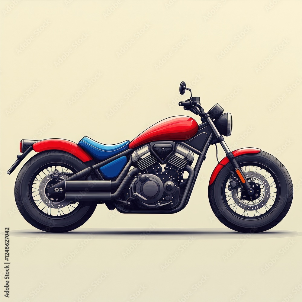 Stylish red and blue motorcycle with a sleek design and powerful stance Stylish red and blue motorcycle with a sleek design and powerful stance