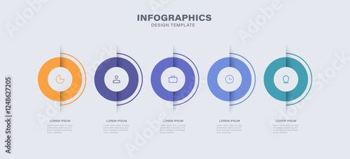 Informative circular process infographic chart. Infographics with 5 steps sequence design