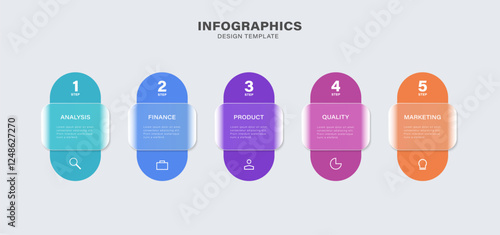 5 steps infographics in glass morphism style.