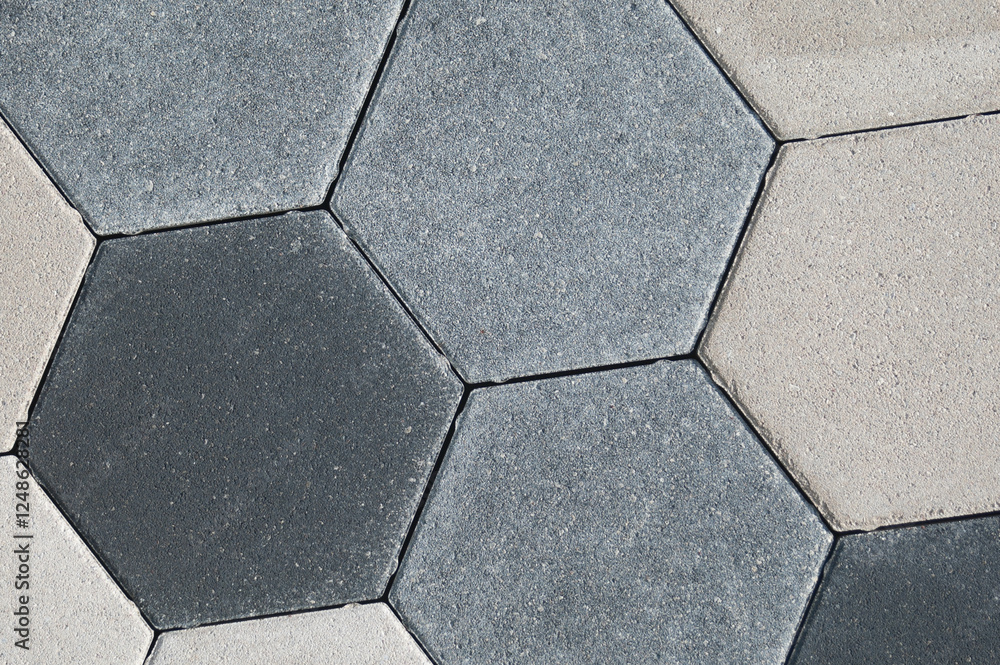 paving stone gray color hexagonal shape close-up top view paving stone gray color hexagonal shape close-up top view