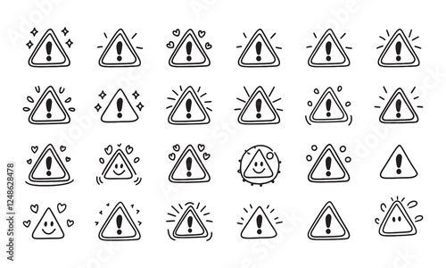 Warning and Alert Icons Vector Set – Caution Symbol Pack , Alert Icons  doodle , Alert Icons  thin line vector , 