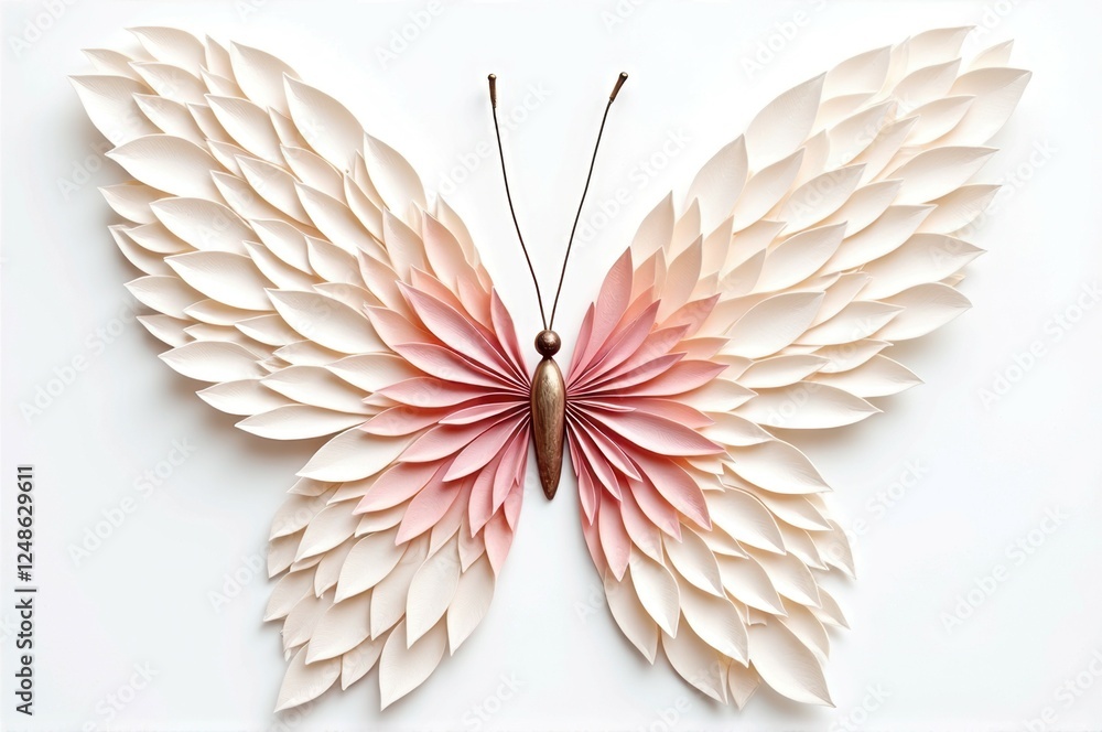 Fototapeta premium Delicate paper butterfly art with layered petals in soft pink and cream