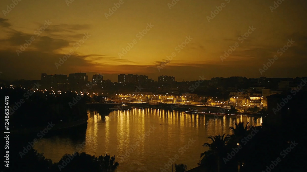A city at twilight, illuminated by an interconnected 5G network