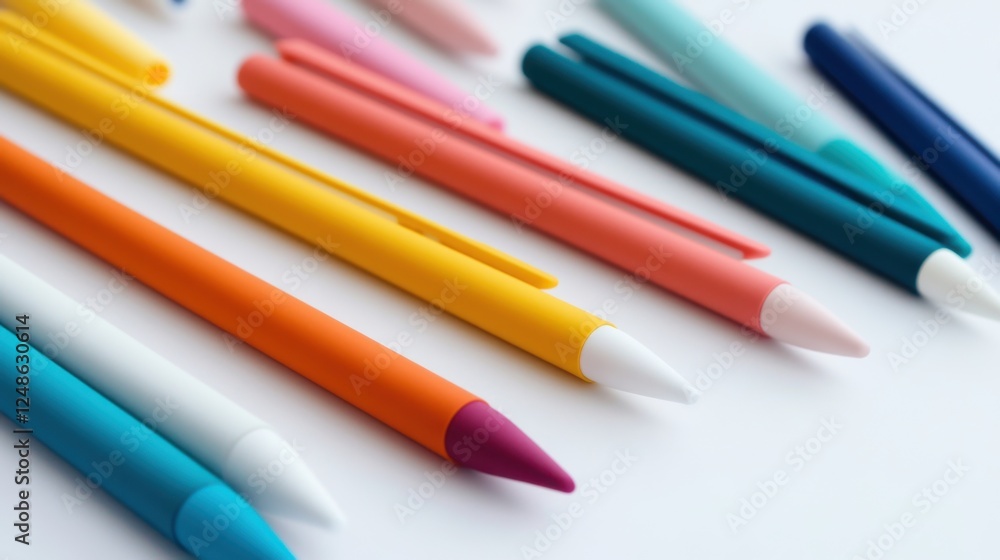 Fototapeta premium Close-up photo of a tablet pen being used by a child in bright colors.