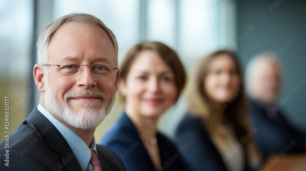 group of business people in a meeting smiling at camera group of business people in a meeting smiling at camera