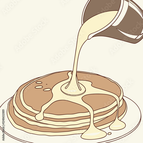  Sweetened Condensed Milk Pouring onto a Single Golden Pancake in a Tempting Close-Up