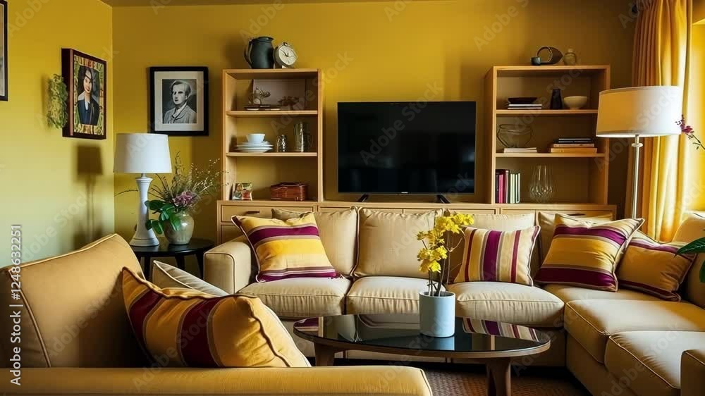 Spiritual practices and psychology inspiration in a serene yellow living space Spiritual practices and psychology inspiration in a serene yellow living space