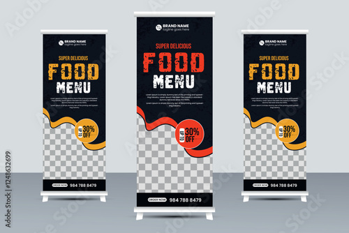 Food and Restaurant roll up banner template design