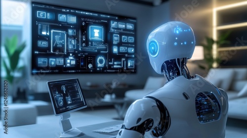 Wallpaper Mural Robots using multi-screen computer systems with a lot of data for modern learning work. Torontodigital.ca