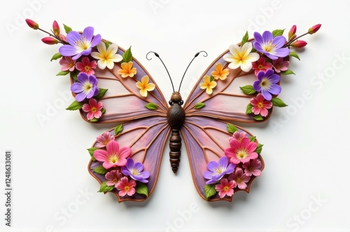 Intricate floral butterfly art with vibrant flowers on wings