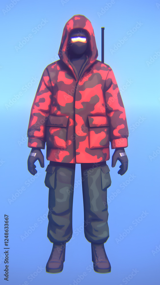 Stylish male character in camouflage outfit Stylish male character in camouflage outfit