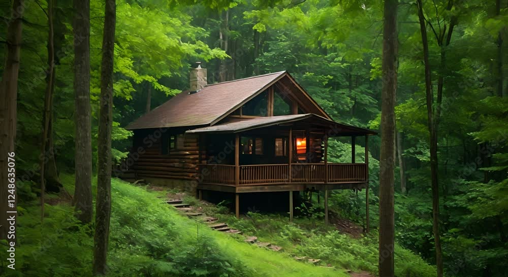 Secluded Log Cabin in a Lush Green Forest Secluded Log Cabin in a Lush Green Forest