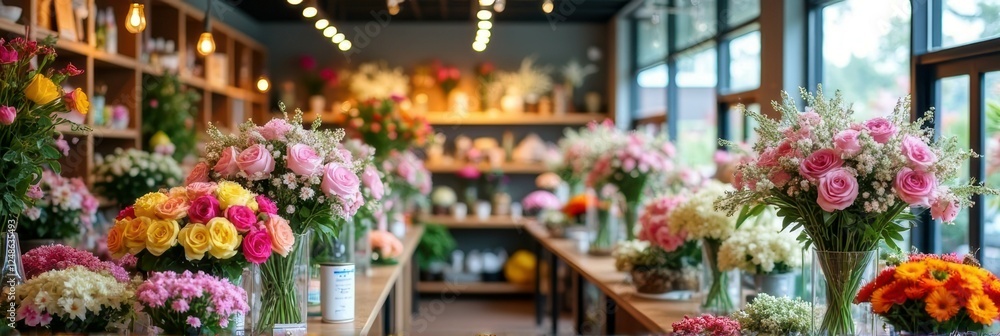 custom made wallpaper toronto digitalVibrant flower shop with colorful bouquets displayed on wooden tables