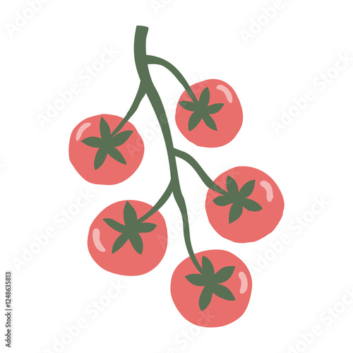 Cherry tomatoes on a vine, representing fresh produce, organic farming, healthy eating, agriculture, and natural ingredients. Ideal for culinary and farm to table concepts. Vector illustration.