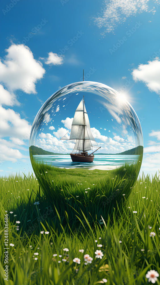 Glass ball with a sailboat inside