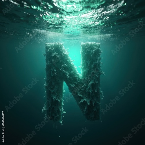 3D Render of Letter N with Olive Green and Electric Blue Blend photo