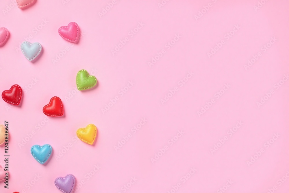 Obraz premium Small heart shaped decorative items solid pink background