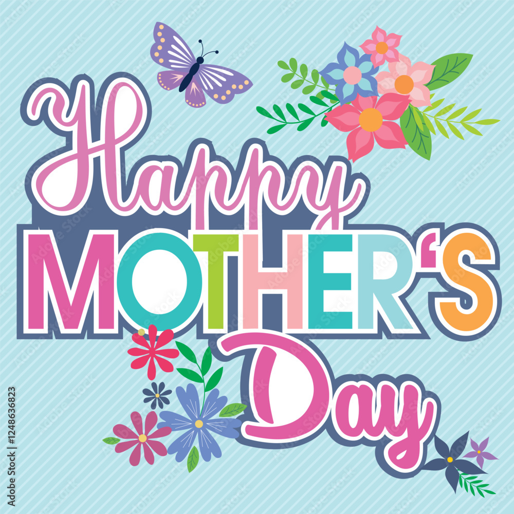 Obraz premium Happy mother's day with lettering and flowers