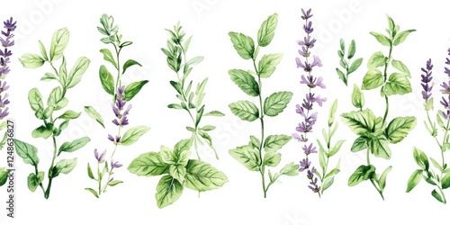 Wallpaper Mural Seamless Watercolor Pattern Featuring Various Herbs Ideal for Nature-Inspired Designs, Textiles, and Home Décor Projects Torontodigital.ca