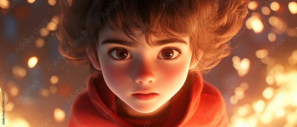 close-up of a young animated character gazing with wonder close-up of a young animated character gazing with wonder