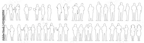 Set of business people silhouette, man and woman team, isolated on white background	