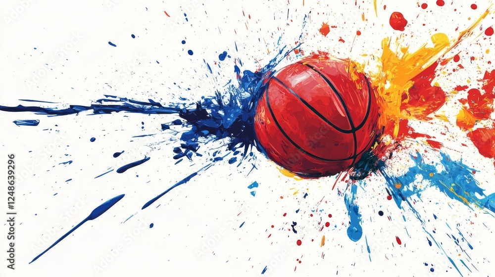 Vibrant basketball artwork showcasing motion and energy with splashes of color Vibrant basketball artwork showcasing motion and energy with splashes of color