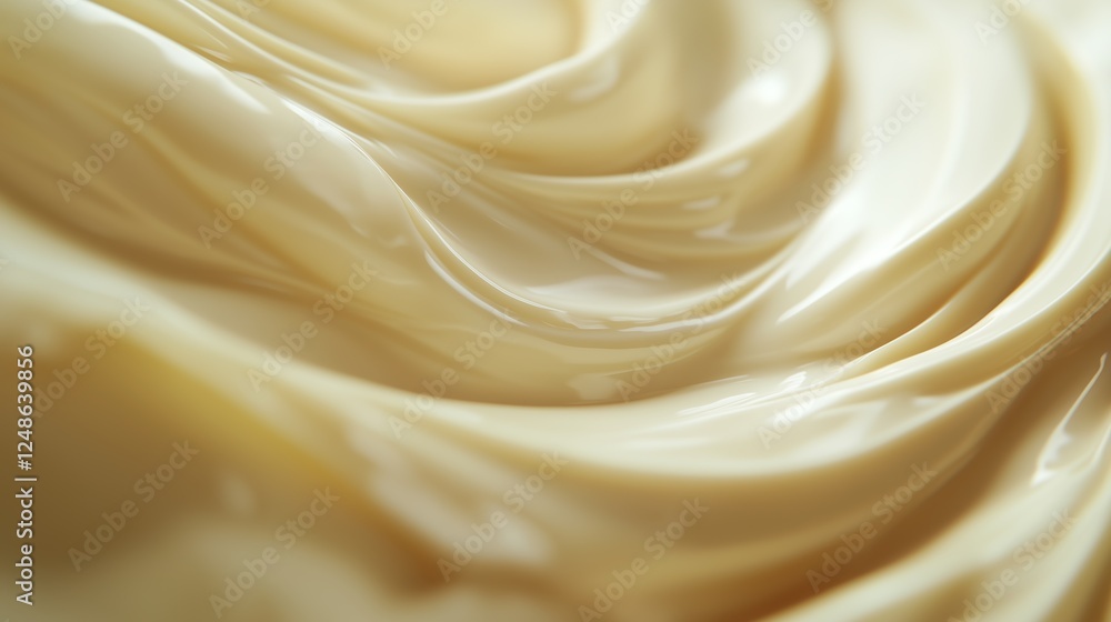Fototapeta premium A close-up image showcasing the silky smooth texture of a creamy substance, emphasizing its rich, flowing appearance.