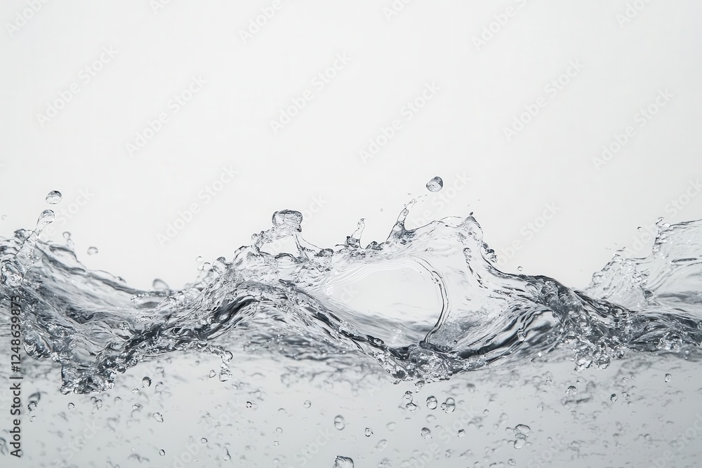 dynamic ocean wave captured mid-motion with crystalline water droplets, showing powerful curl and spray against pristine white background dynamic ocean wave captured mid-motion with crystalline water droplets, showing powerful curl and spray against pristine white background