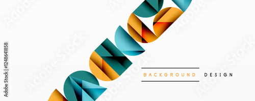 Abstract geometric background with layered gradient shapes forming dynamic patterns. Overlapping semi circles and triangles create depth and contrast