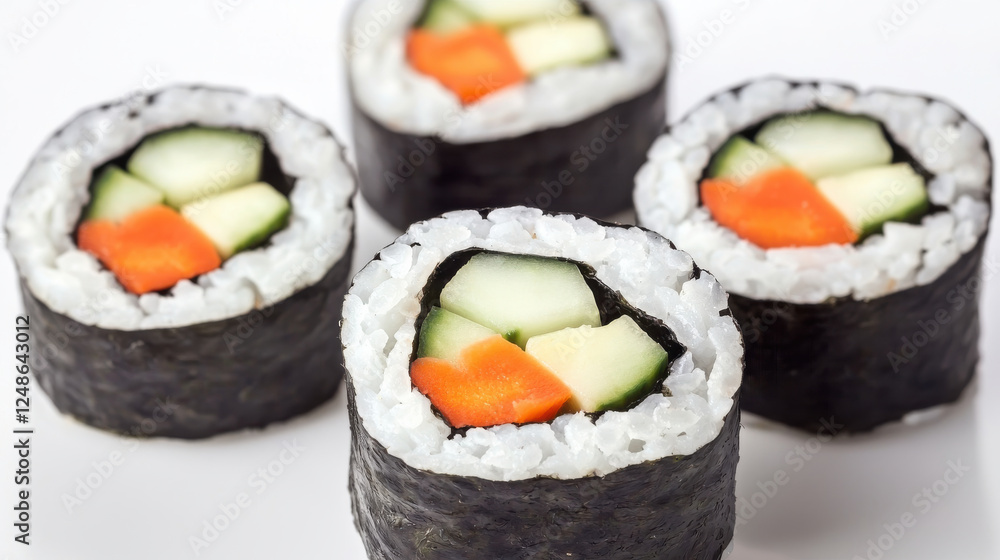 Vegetable sushi rolls with cucumber and carrot filling Vegetable sushi rolls with cucumber and carrot filling