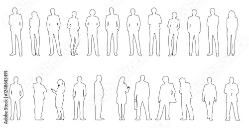 Set of business people silhouette, man and woman team, isolated on white background	