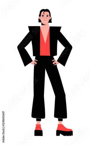 Stylish Man Model In Flat Vector Illustration Symbolizing Fashion, Confidence, And Modern Style, Isolated On White Background