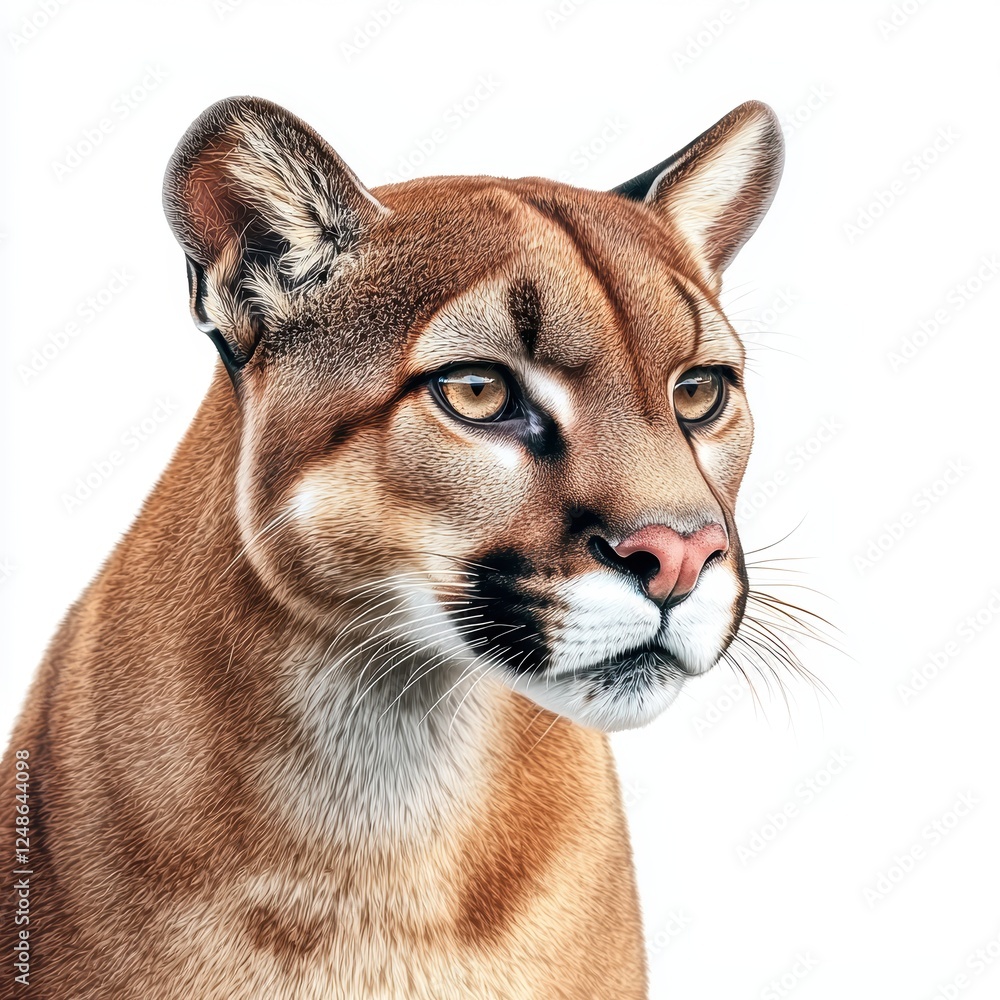 Obraz premium A brown and white cat with a pink nose and yellow eyes