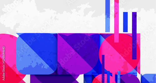 Squares, circles and triangles and grainy noisy texture. Vector Illustration For Wallpaper, Banner, Background, Card, Book Illustration, landing page