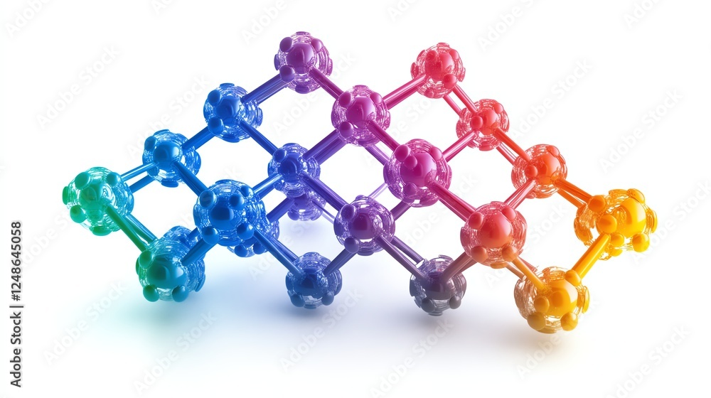 Colorful molecular structure, 3D illustration on a white isolated background. Colorful molecular structure, 3D illustration on a white isolated background.