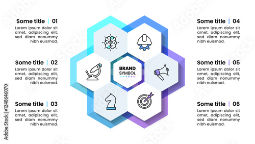 Infographic template. Hexagon with 6 steps and text