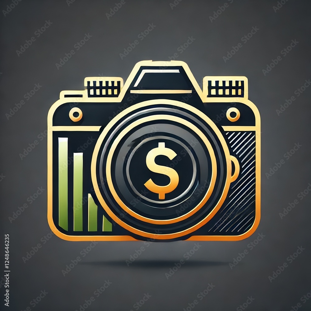 Modern camera design with dollar symbol on sleek dark background. Generative AI Modern camera design with dollar symbol on sleek dark background. Generative AI