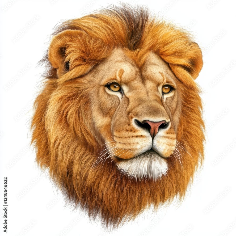 A lion with a long mane and a yellowish-orange face A lion with a long mane and a yellowish-orange face