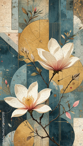 Magnolia flowers. Abstract shape . Oil painting