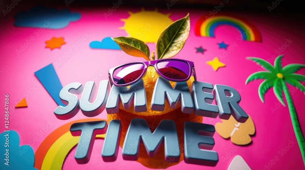 Fototapeta premium A smiling orange wearing sunglasses proclaims summertime