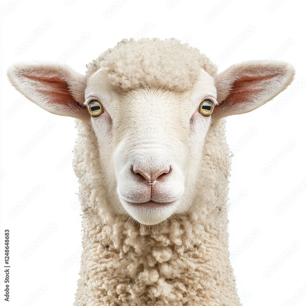 Fototapeta premium A sheep with its head turned to the side and its eyes looking straight ahead