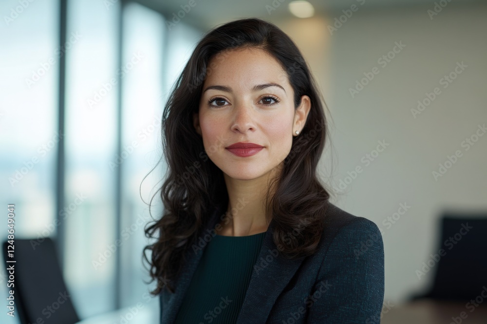 businesswoman posing for a professional headshot in an office setting businesswoman posing for a professional headshot in an office setting