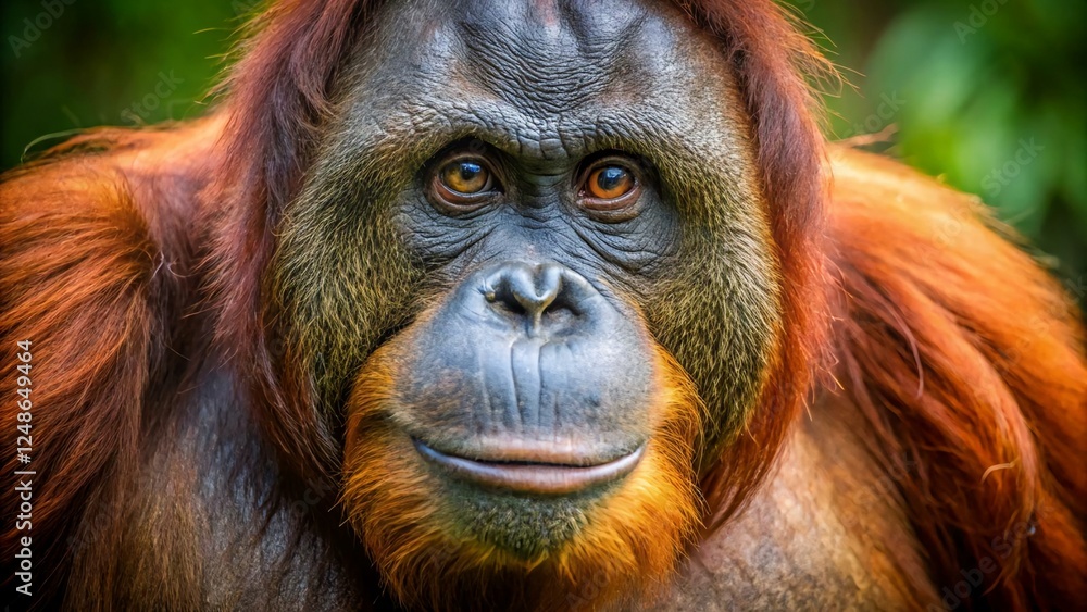 Close-Up Portrait of an Orangutan with Expressive Eyes in Nature Close-Up Portrait of an Orangutan with Expressive Eyes in Nature