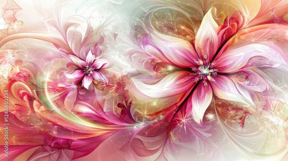 Obraz premium Elegant Floral Abstract Design with Vibrant Colors and Swirls