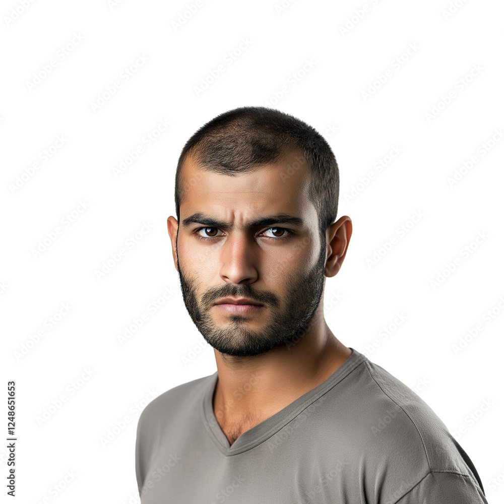 Fototapeta premium brooding man with scar on his cheek isolated on transparent white background